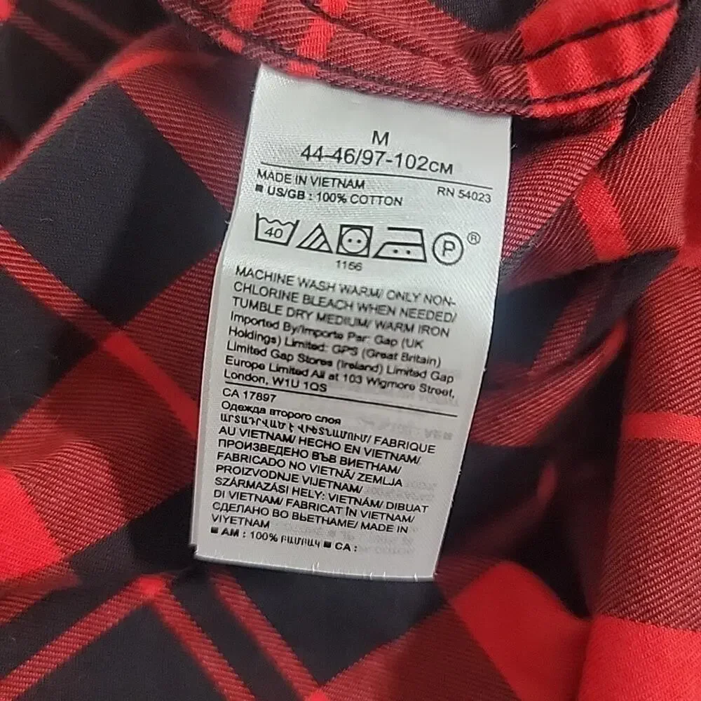 Banana Republic Luxe Flannel Shirt Men’s Medium Red Black Plaid 100%‎ Cotton